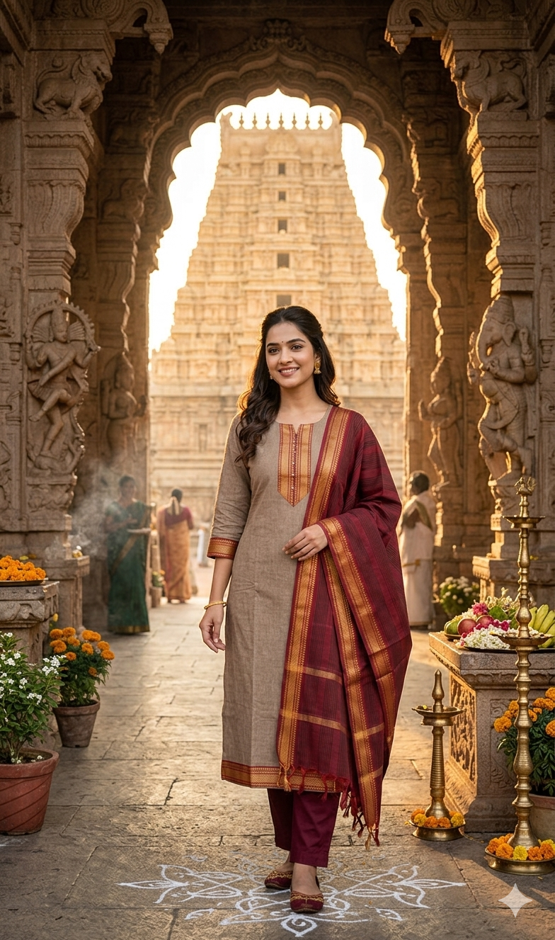 Temple Weave Kanchi Cotton Kurta Set