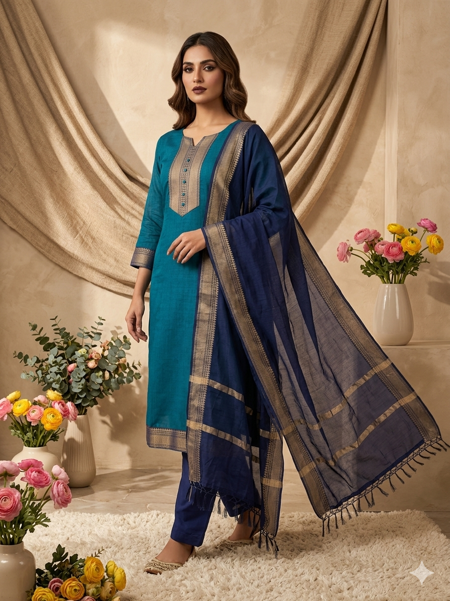 Temple Weave Kanchi Cotton Kurta Set