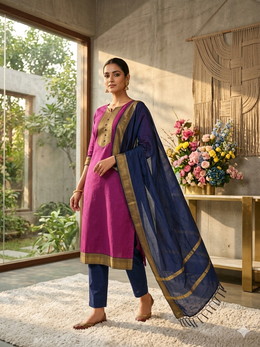 Temple Weave Kanchi Cotton Kurta Set