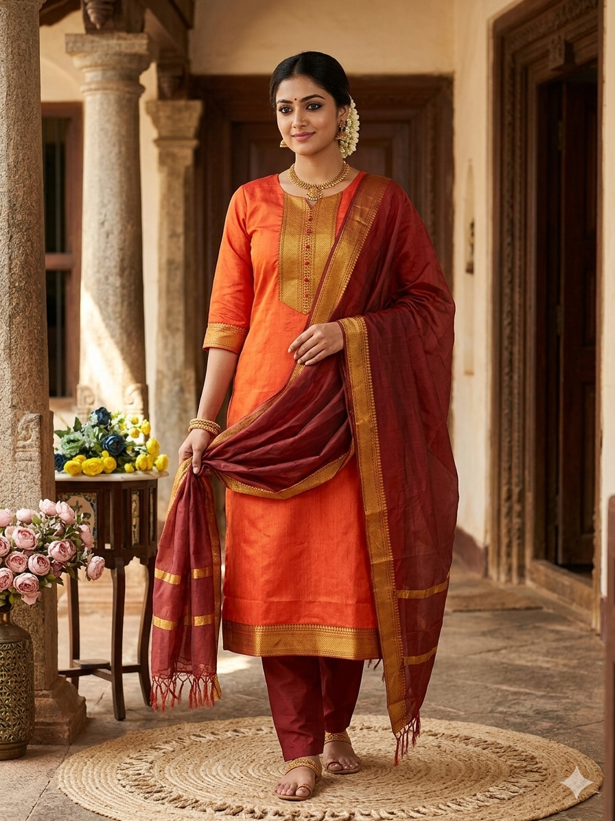 Temple Weave Kanchi Cotton Kurta Set