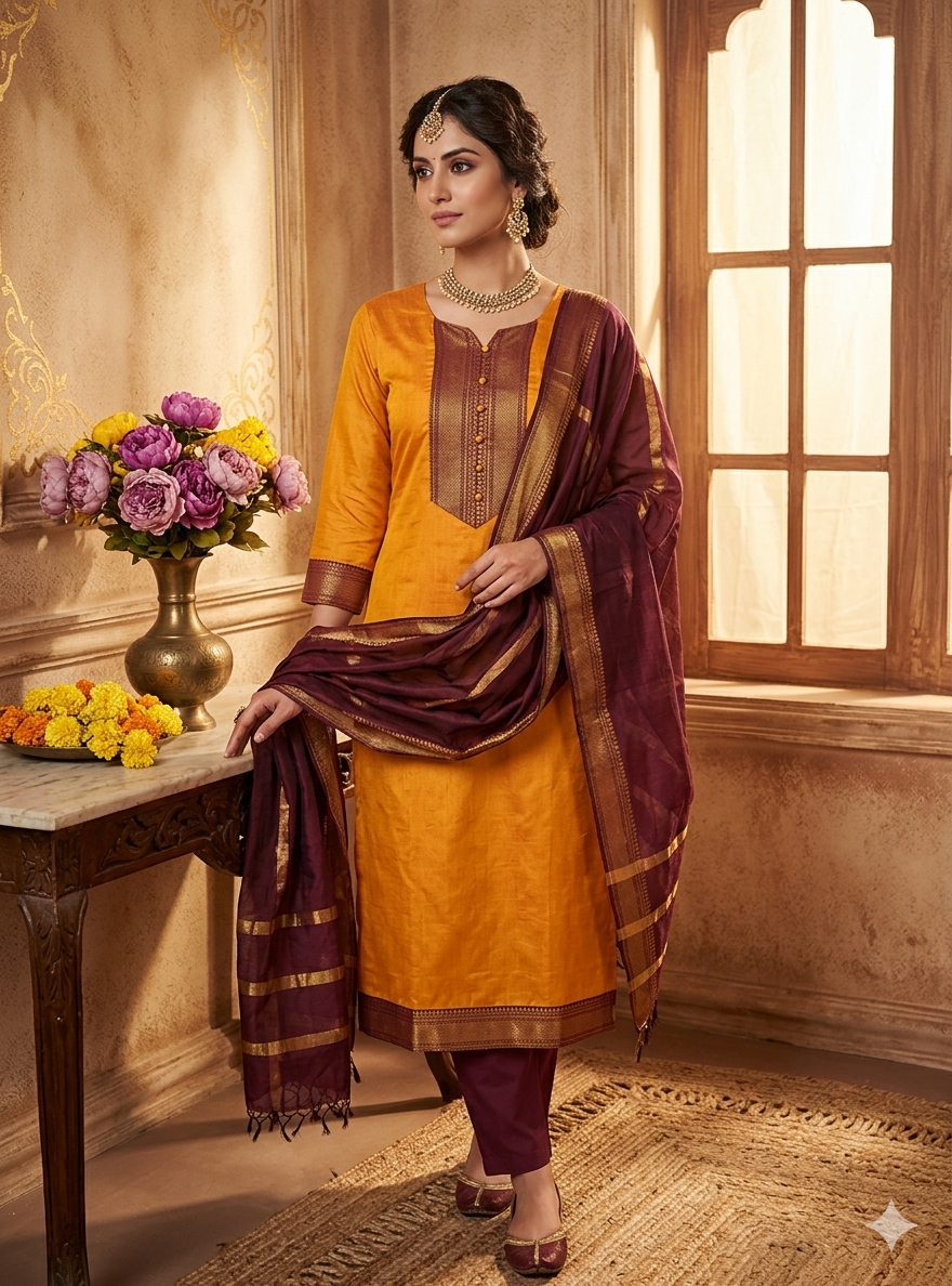 Temple Weave Kanchi Cotton Kurta Set