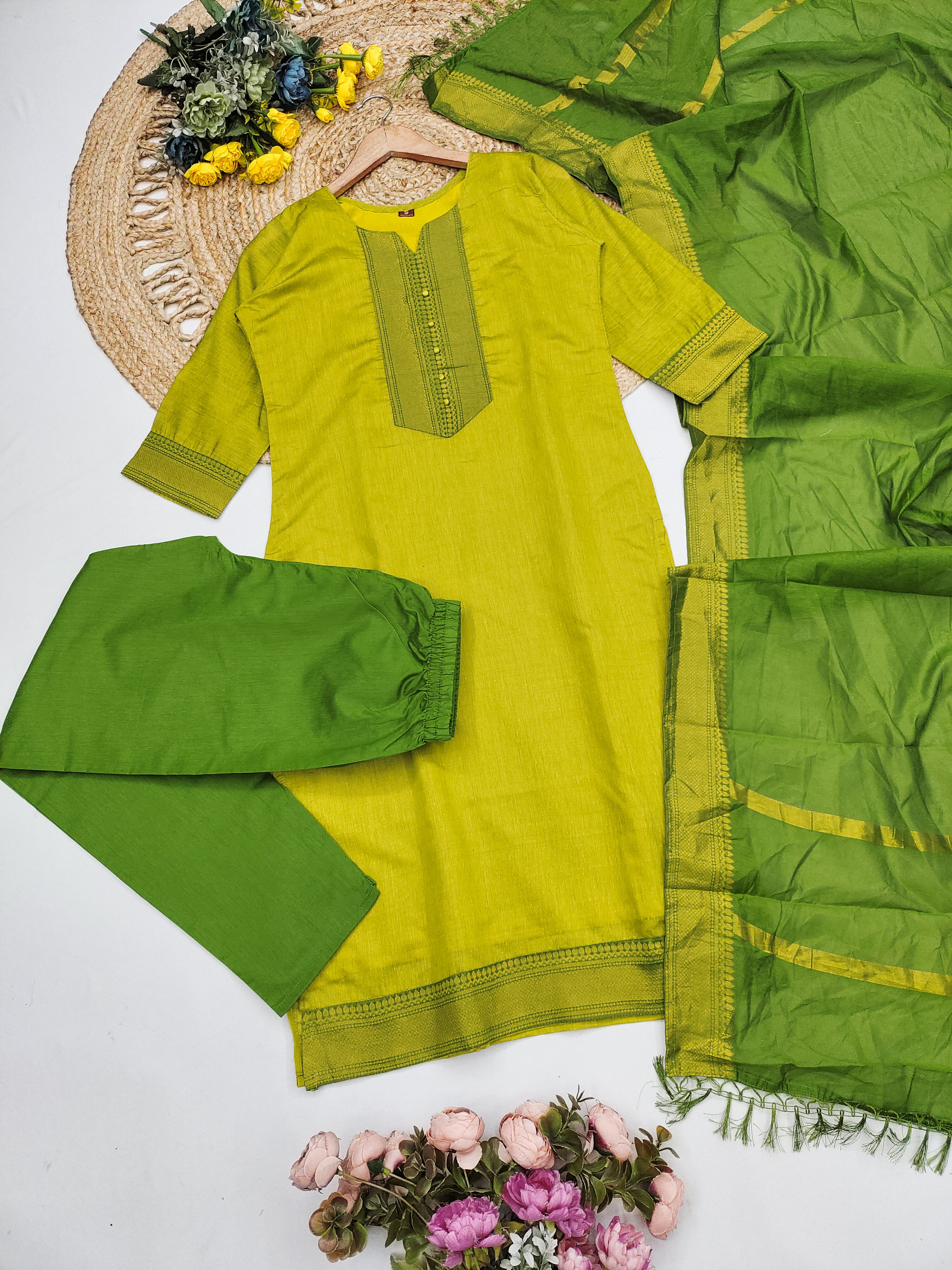 Temple Weave Kanchi Cotton Kurta Set