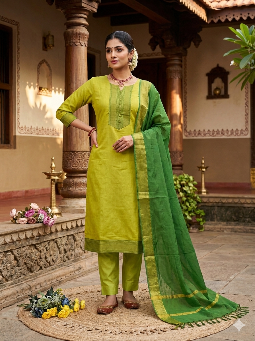 Temple Weave Kanchi Cotton Kurta Set