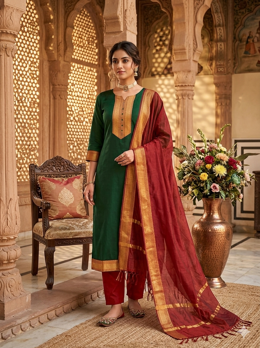Temple Weave Kanchi Cotton Kurta Set