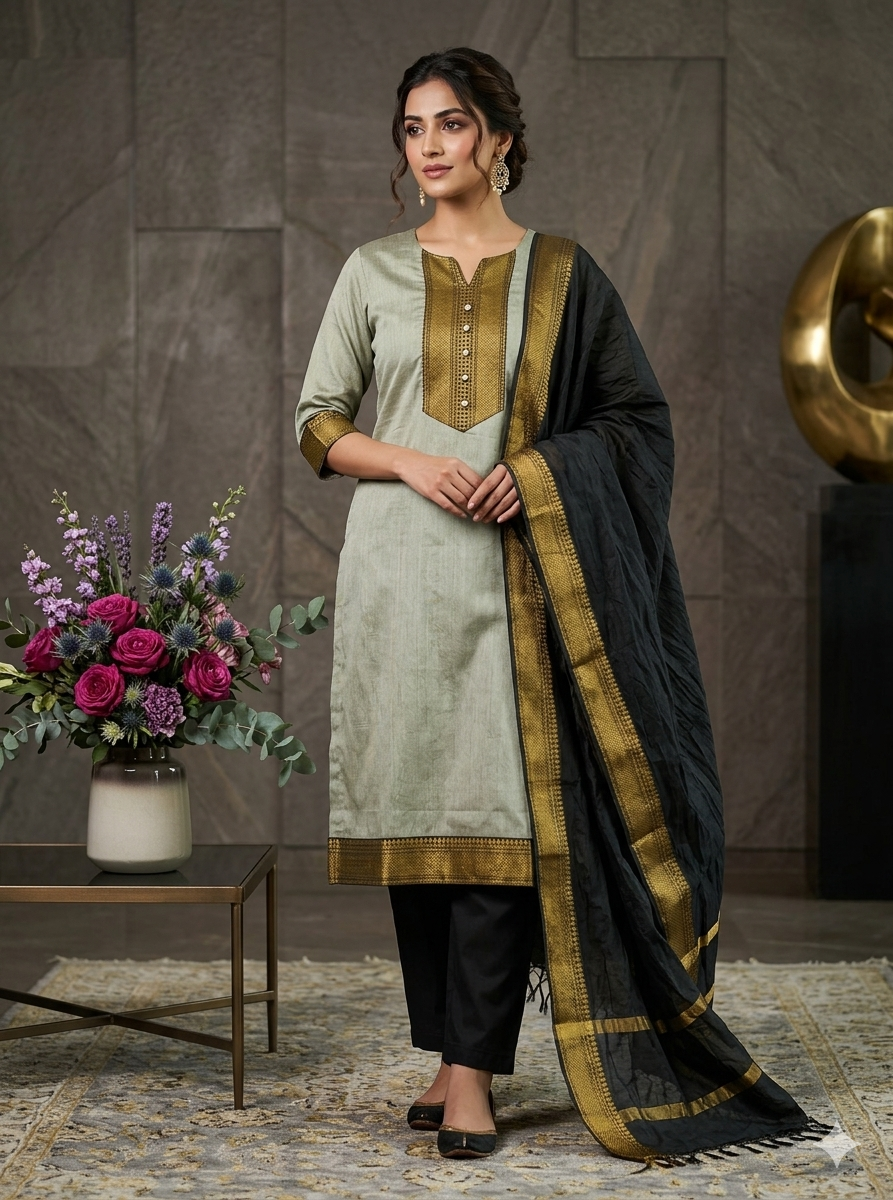 Temple Weave Kanchi Cotton Kurta Set