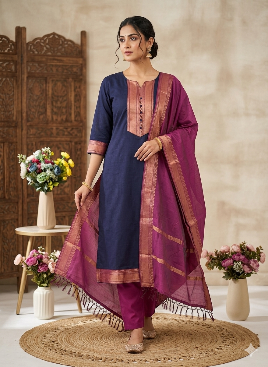 Temple Weave Kanchi Cotton Kurta Set