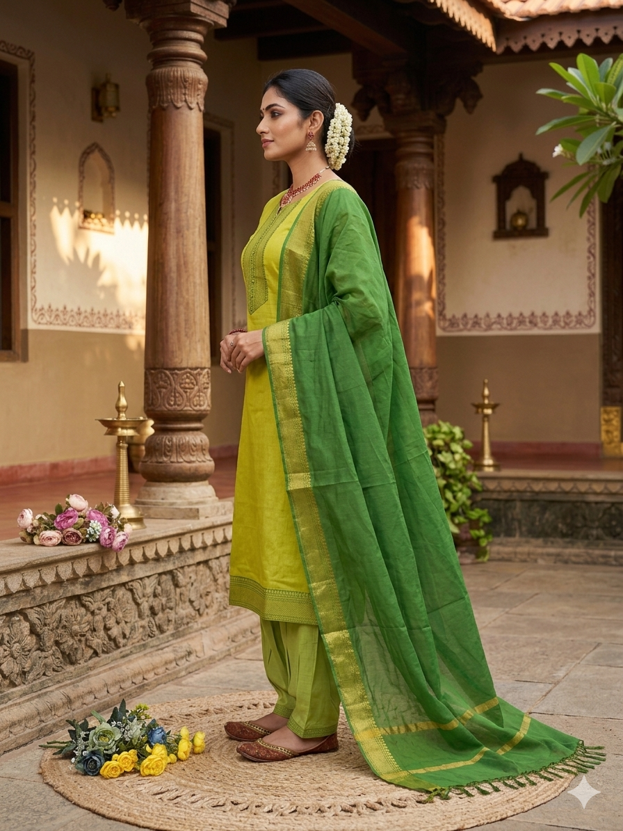 Temple Weave Kanchi Cotton Kurta Set
