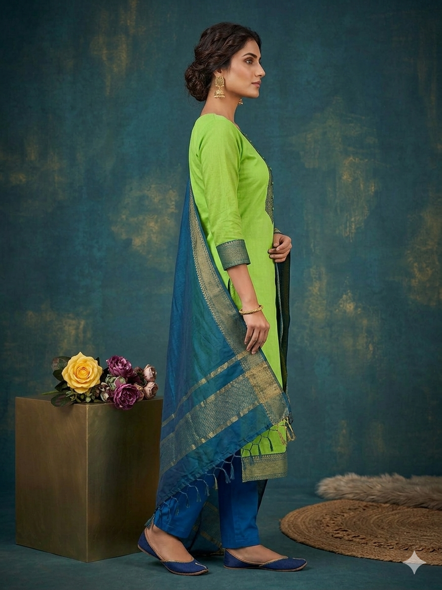 Temple Weave Kanchi Cotton Kurta Set