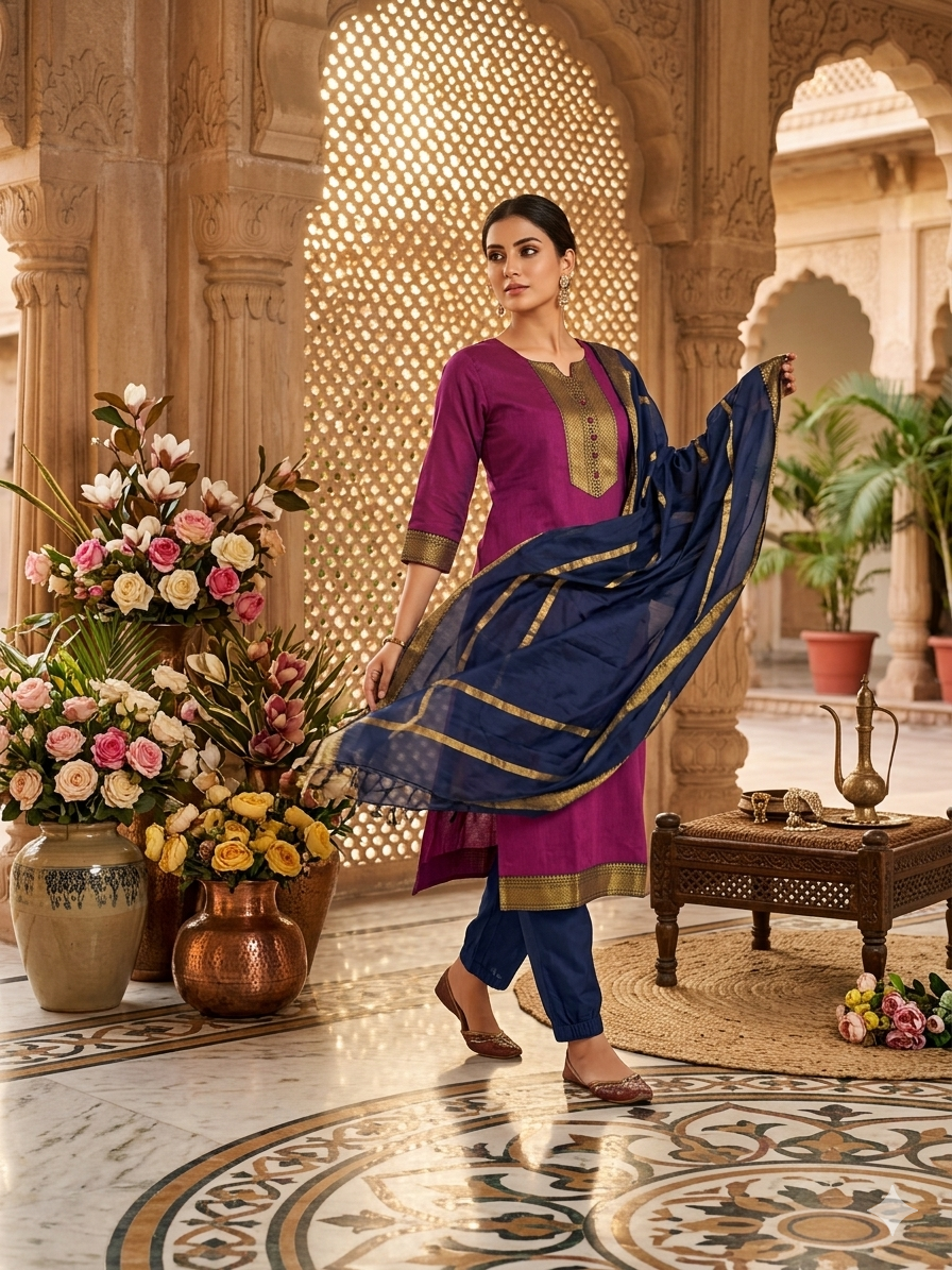 Temple Weave Kanchi Cotton Kurta Set