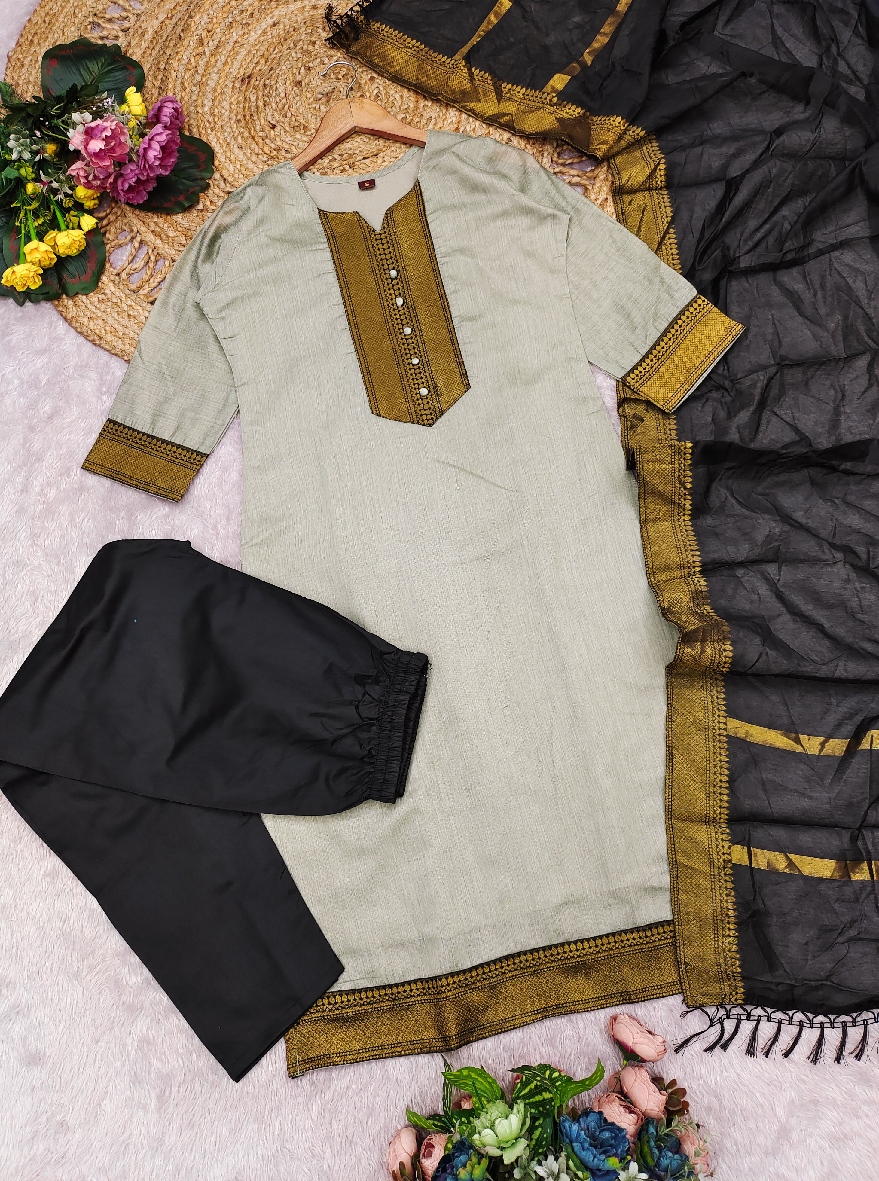 Temple Weave Kanchi Cotton Kurta Set