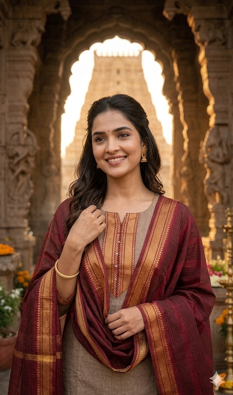 Temple Weave Kanchi Cotton Kurta Set