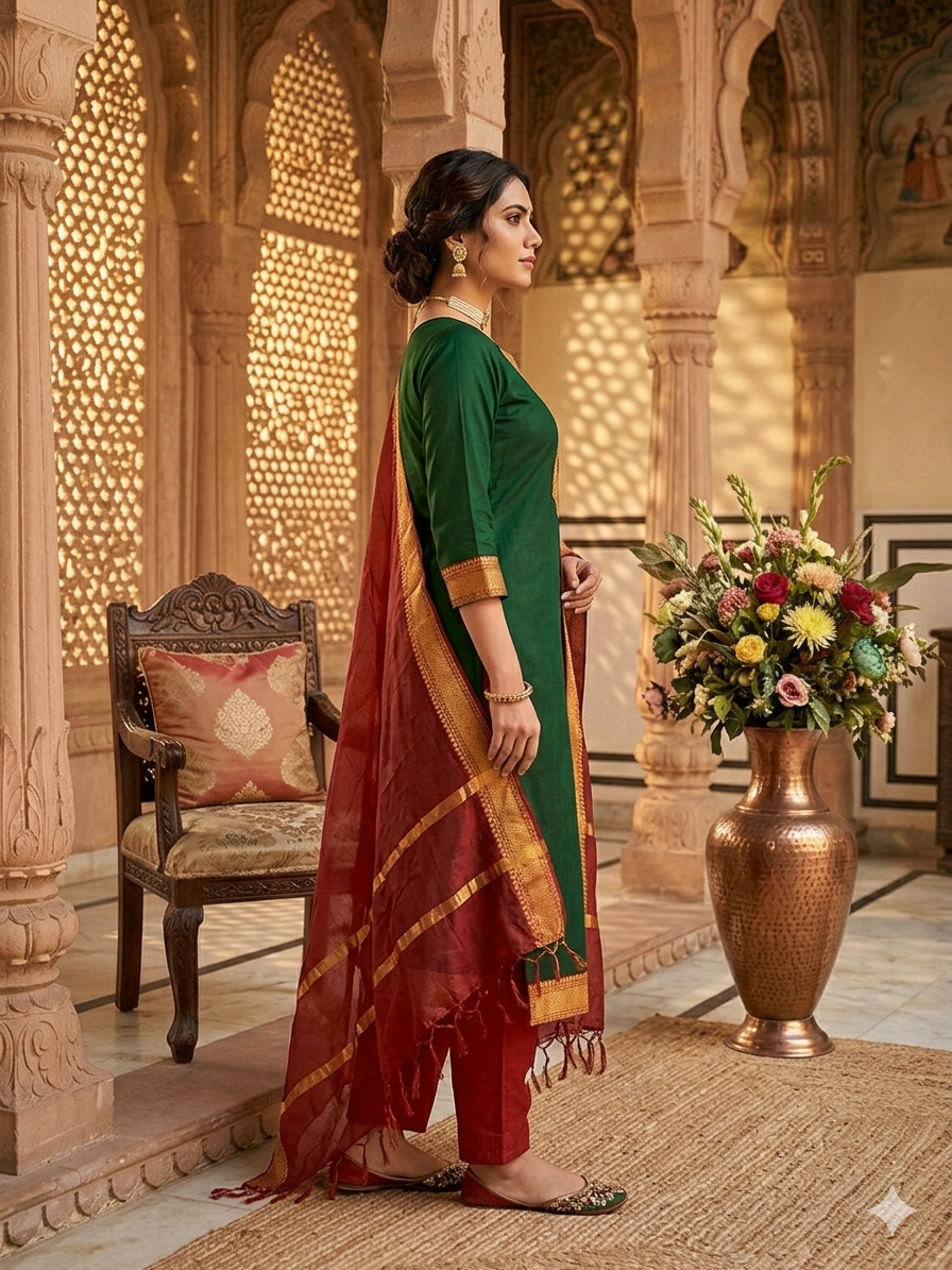Temple Weave Kanchi Cotton Kurta Set