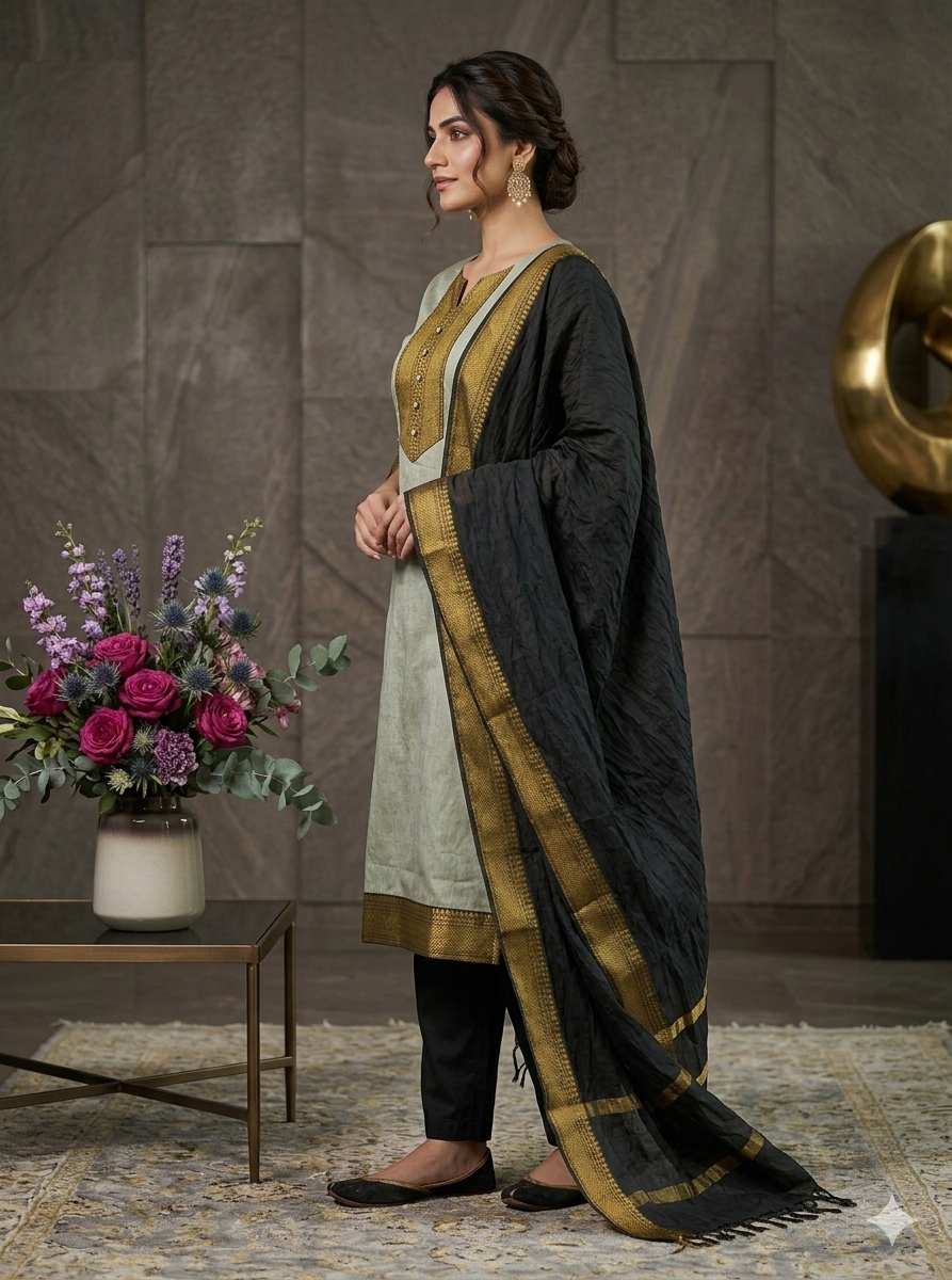 Temple Weave Kanchi Cotton Kurta Set