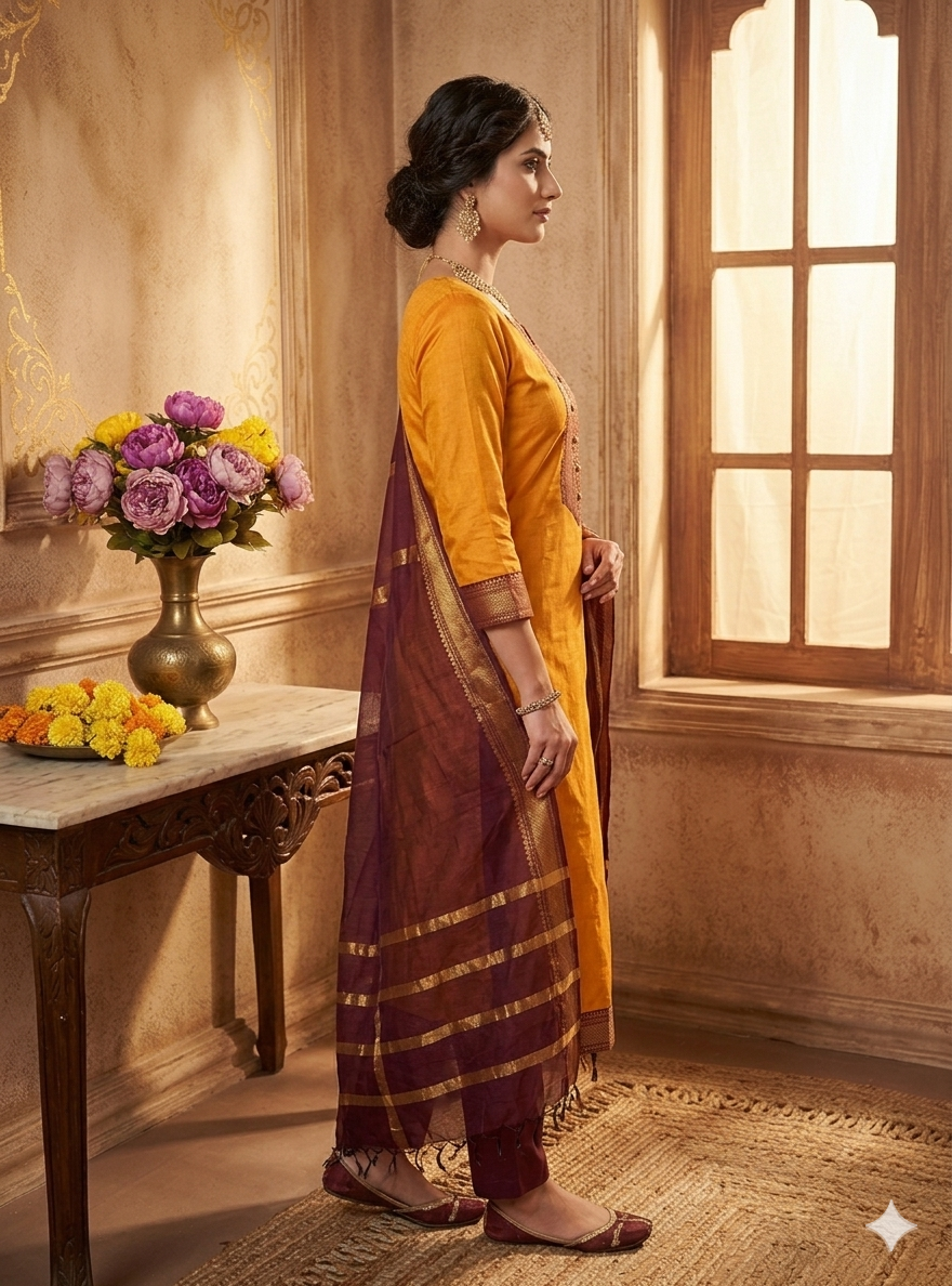 Temple Weave Kanchi Cotton Kurta Set