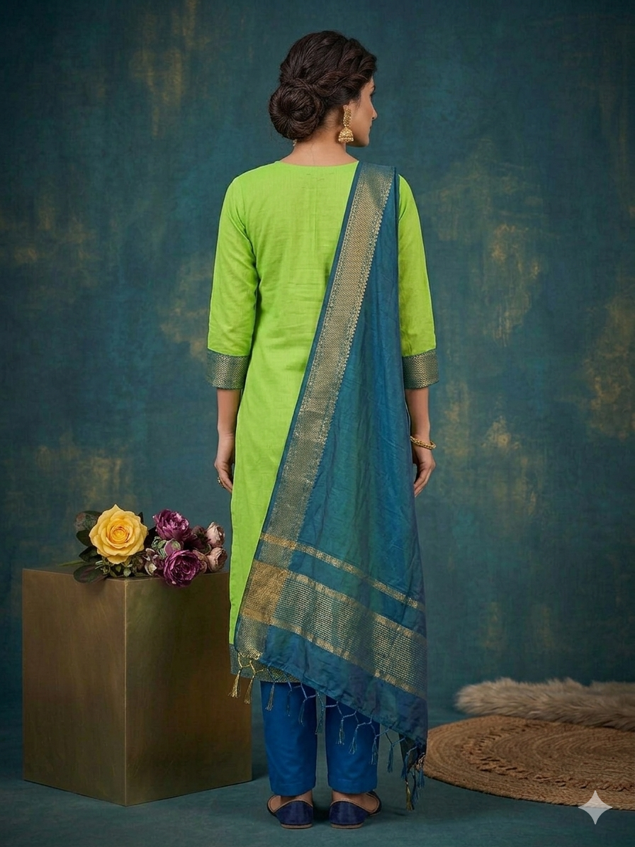 Temple Weave Kanchi Cotton Kurta Set