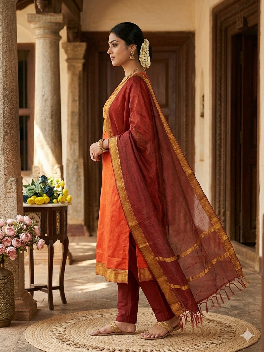 Temple Weave Kanchi Cotton Kurta Set