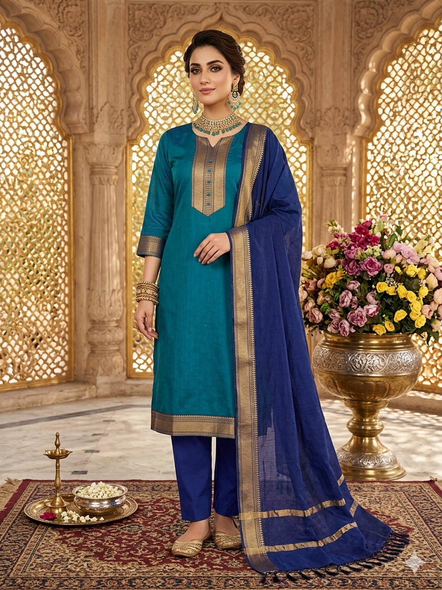 Temple Weave Kanchi Cotton Kurta Set