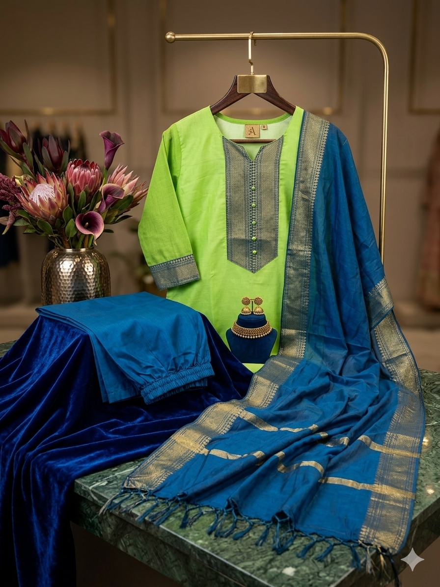 Temple Weave Kanchi Cotton Kurta Set