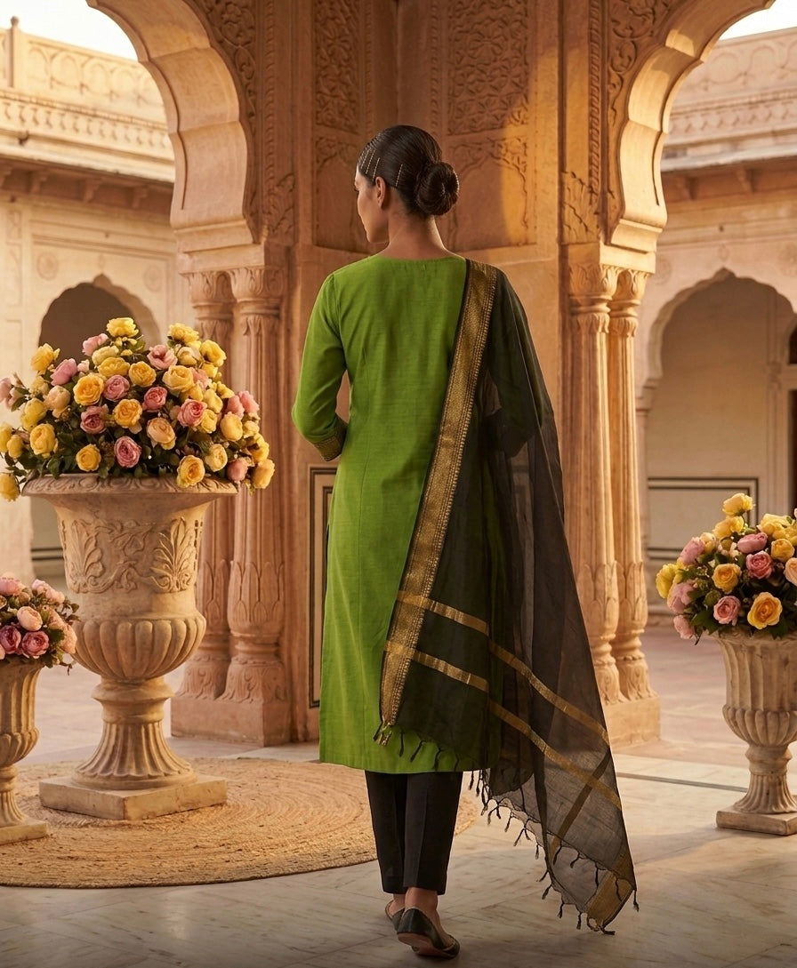 Temple Weave Kanchi Cotton Kurta Set