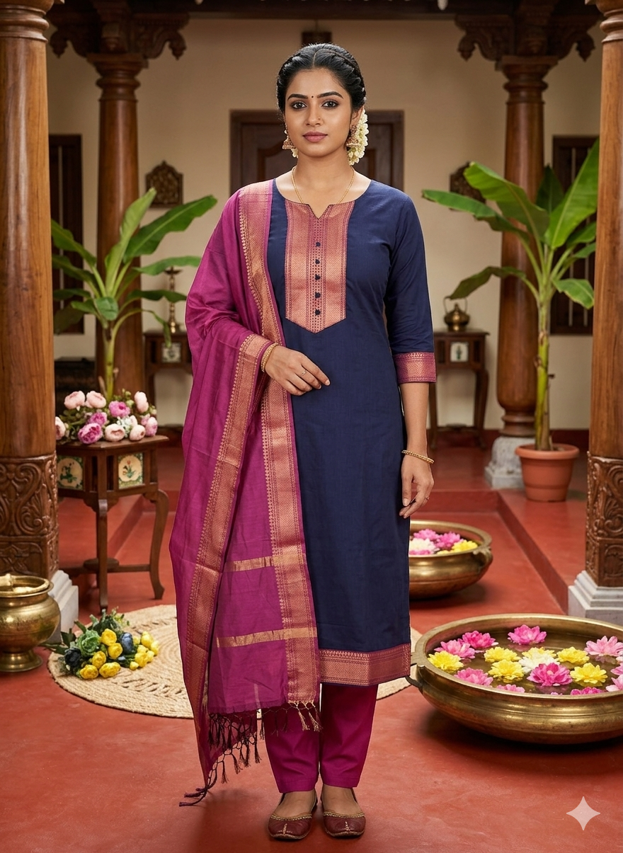 Temple Weave Kanchi Cotton Kurta Set