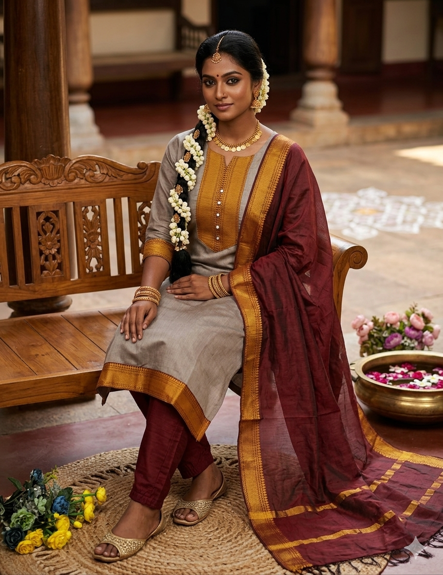 Temple Weave Kanchi Cotton Kurta Set