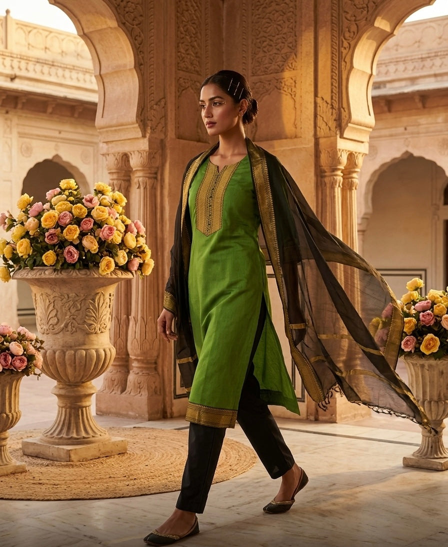 Temple Weave Kanchi Cotton Kurta Set