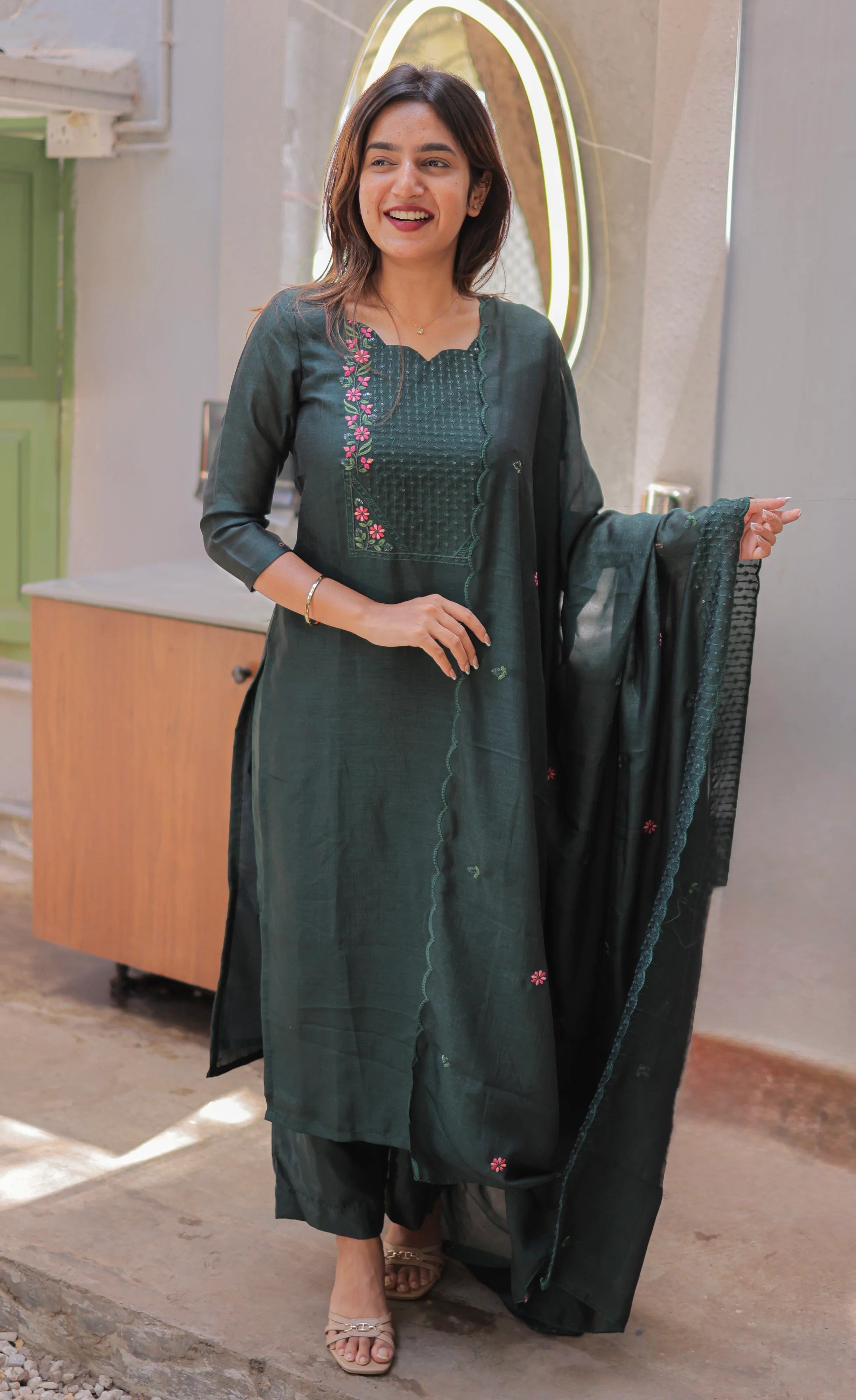 Nakashatra Embroidered Cotton Suit Set
