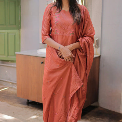 Nakashatra Embroidered Cotton Suit Set