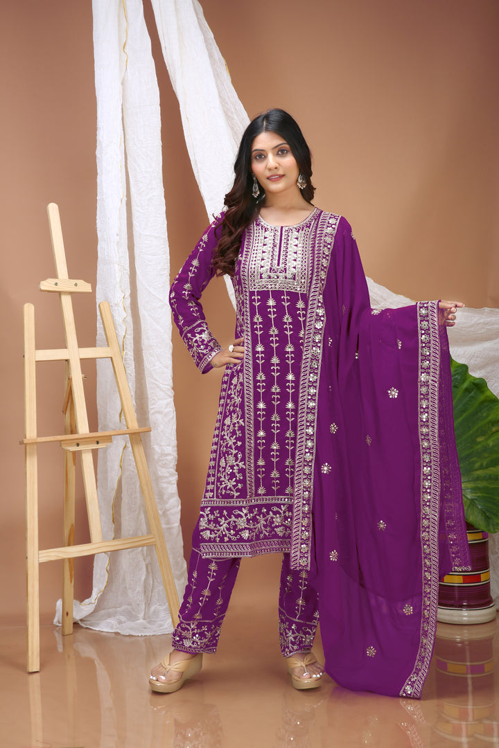Embroidered Fox Georgette Suit Set