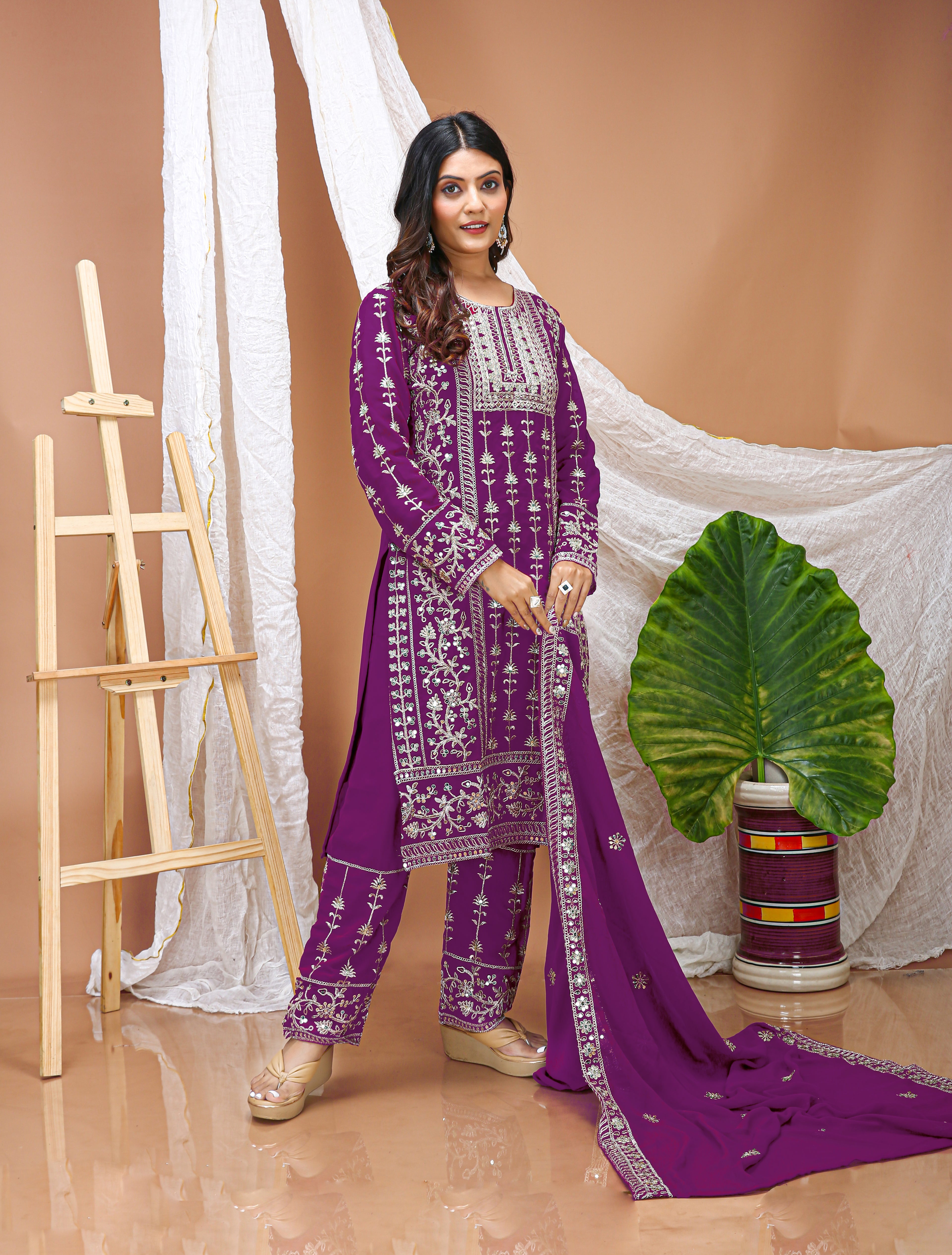 Embroidered Fox Georgette Suit Set
