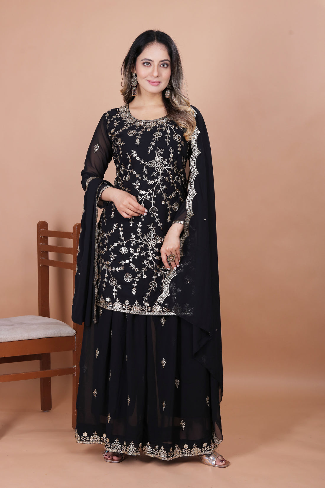Embroidered Fox Georgette Sharara Suit