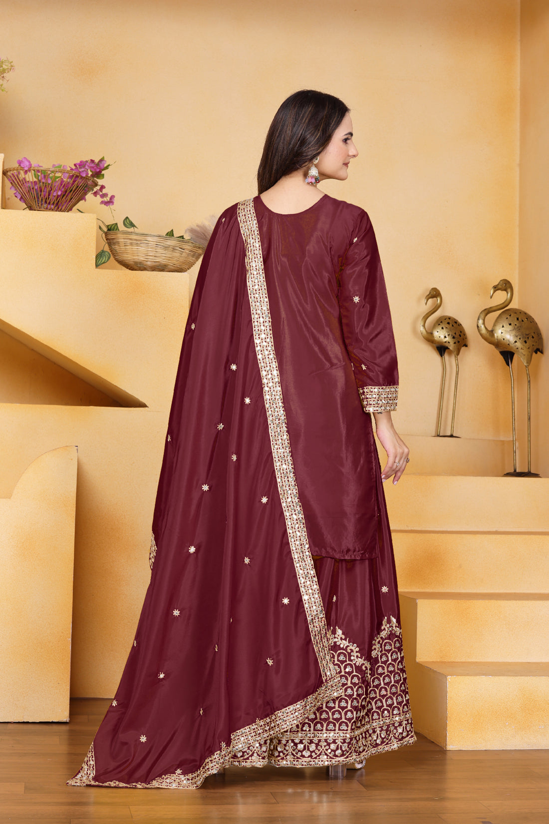 Embroidered Natural Crepe Sharara Suit