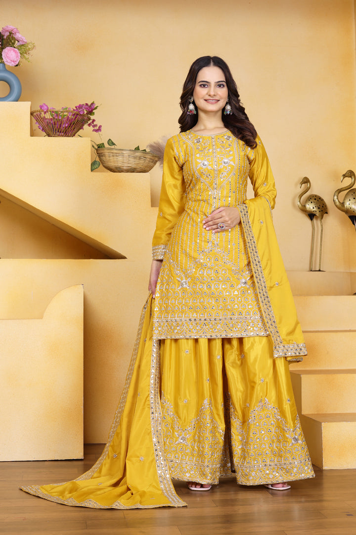 Embroidered Natural Crepe Sharara Suit