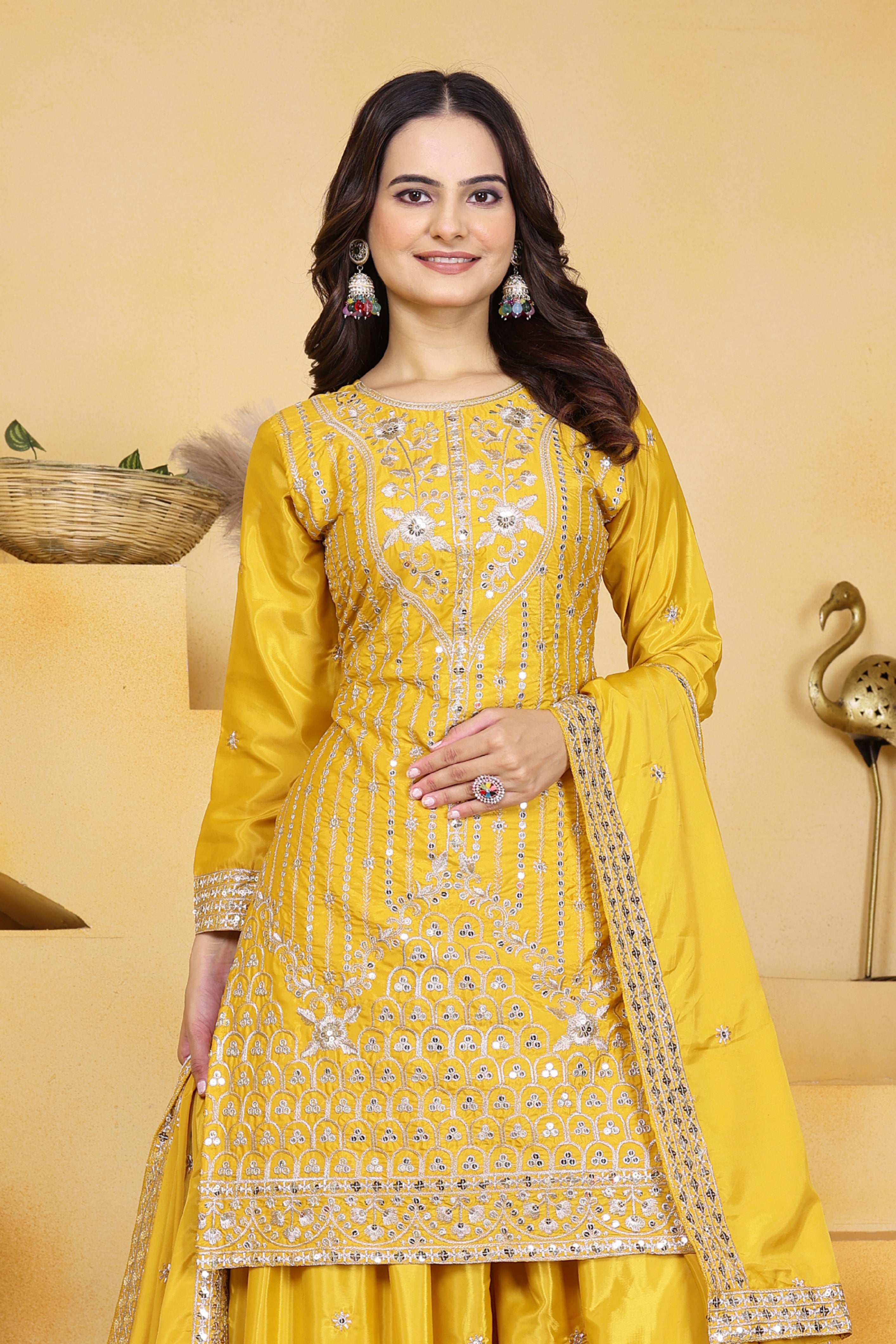 Embroidered Natural Crepe Sharara Suit