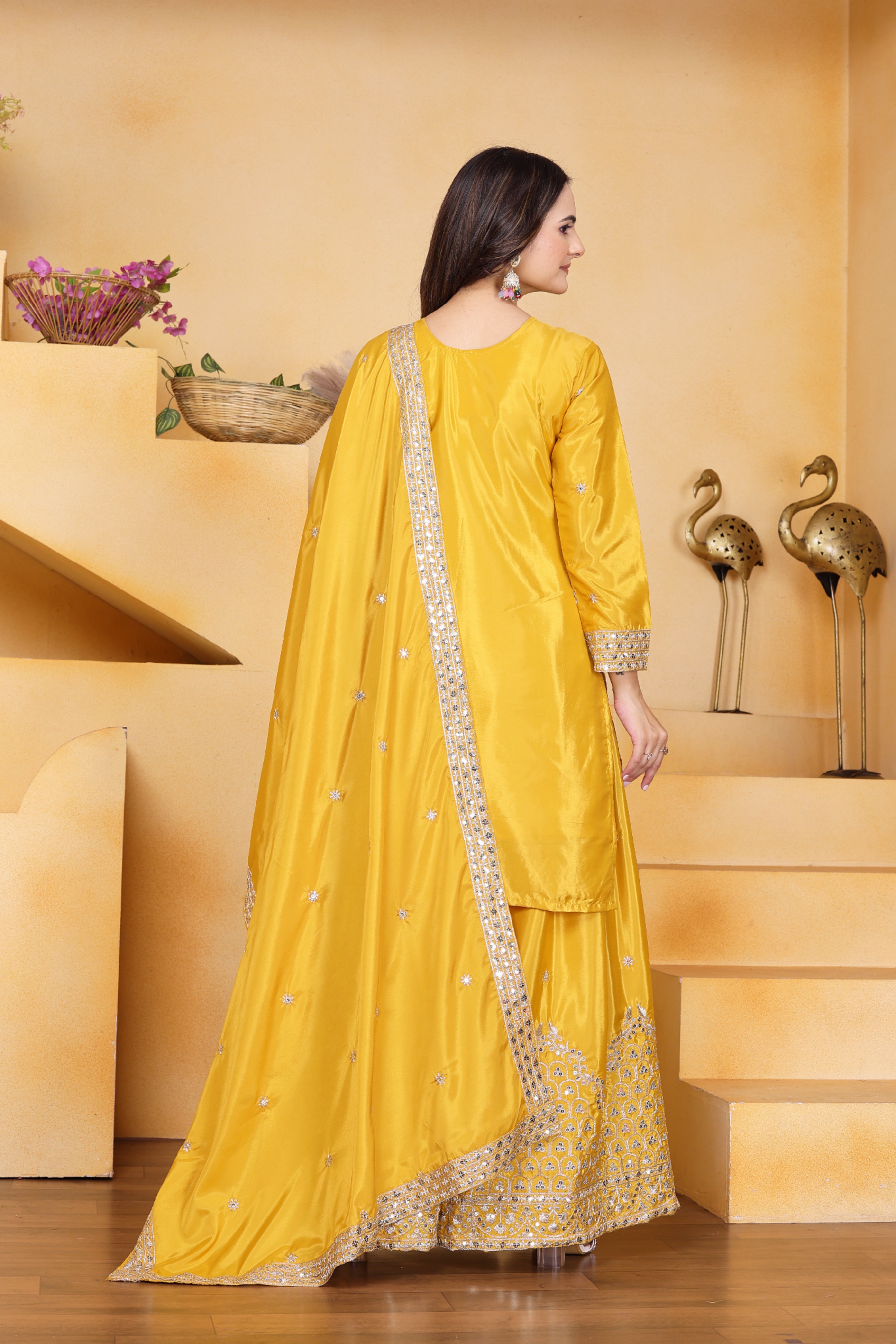 Embroidered Natural Crepe Sharara Suit