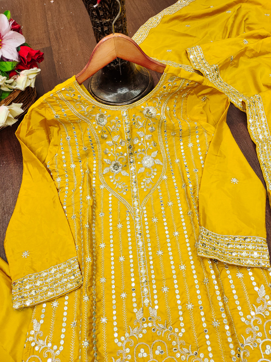 Embroidered Natural Crepe Sharara Suit