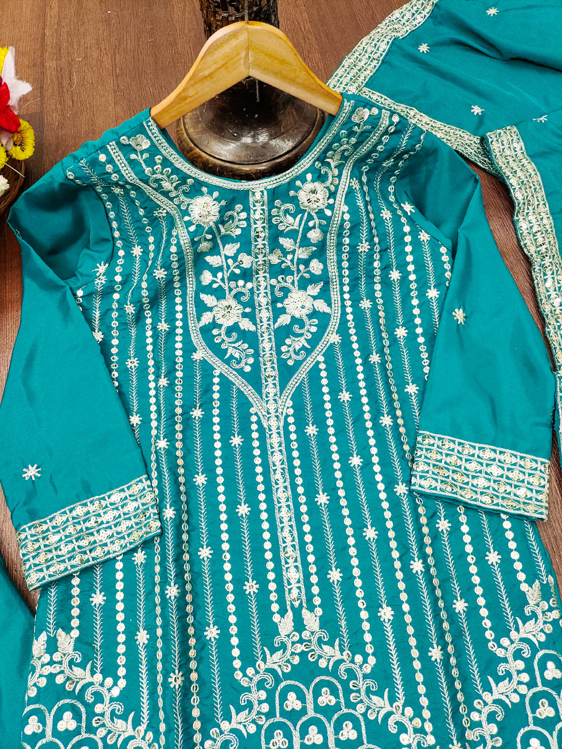 Embroidered Natural Crepe Sharara Suit