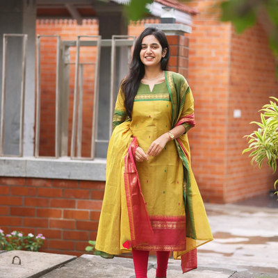 Keyuri Mustard Kanchi Cotton Kurti Dupatta Set
