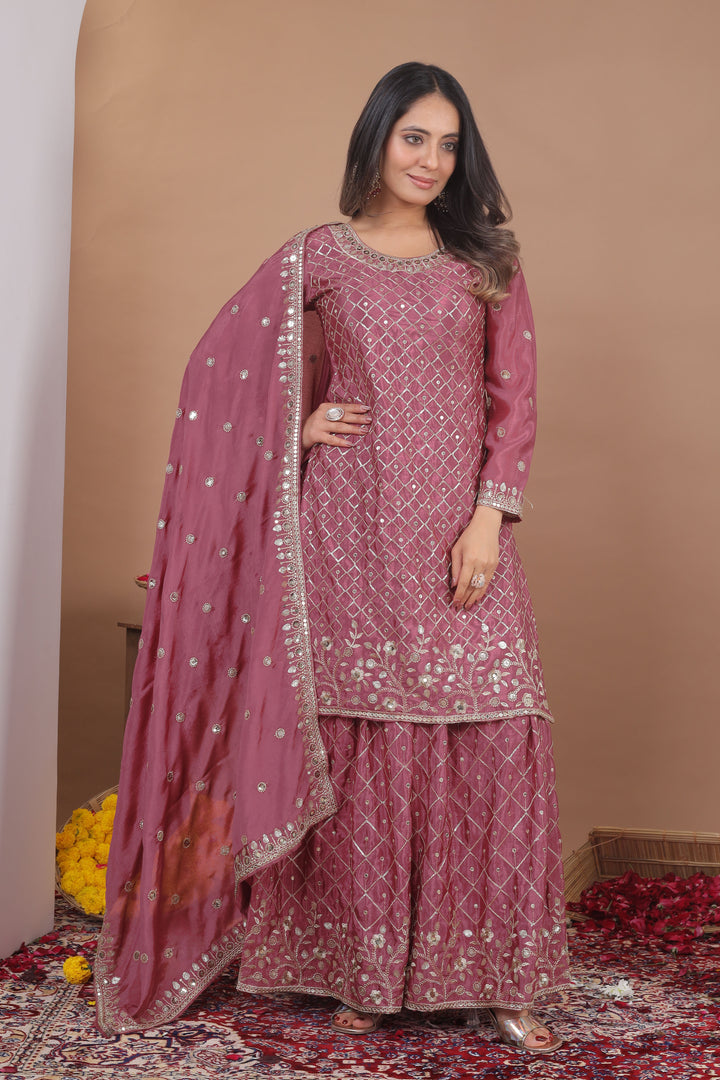 Embroidered Chinon Sharara Suit
