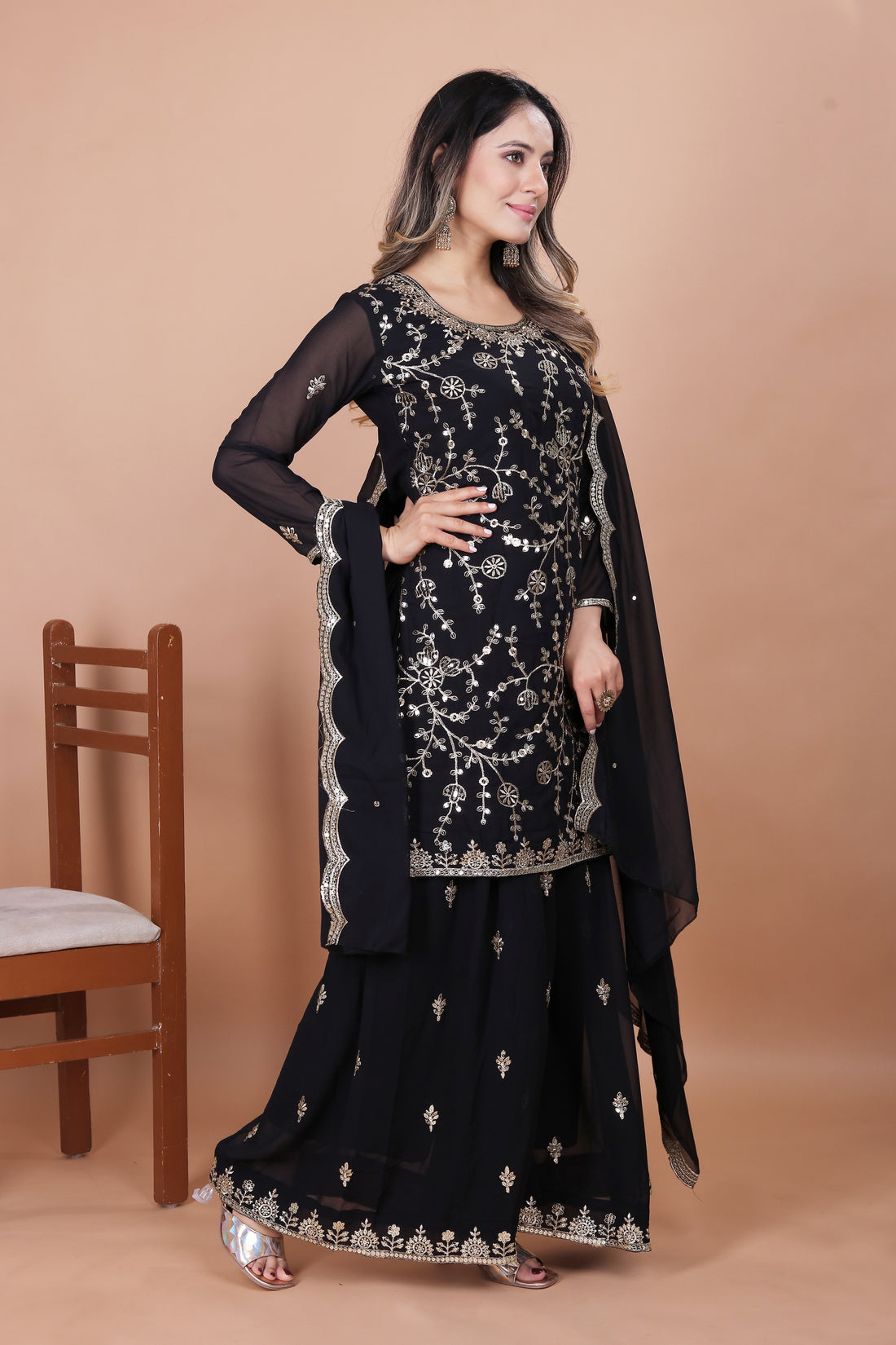 Embroidered Fox Georgette Sharara Suit