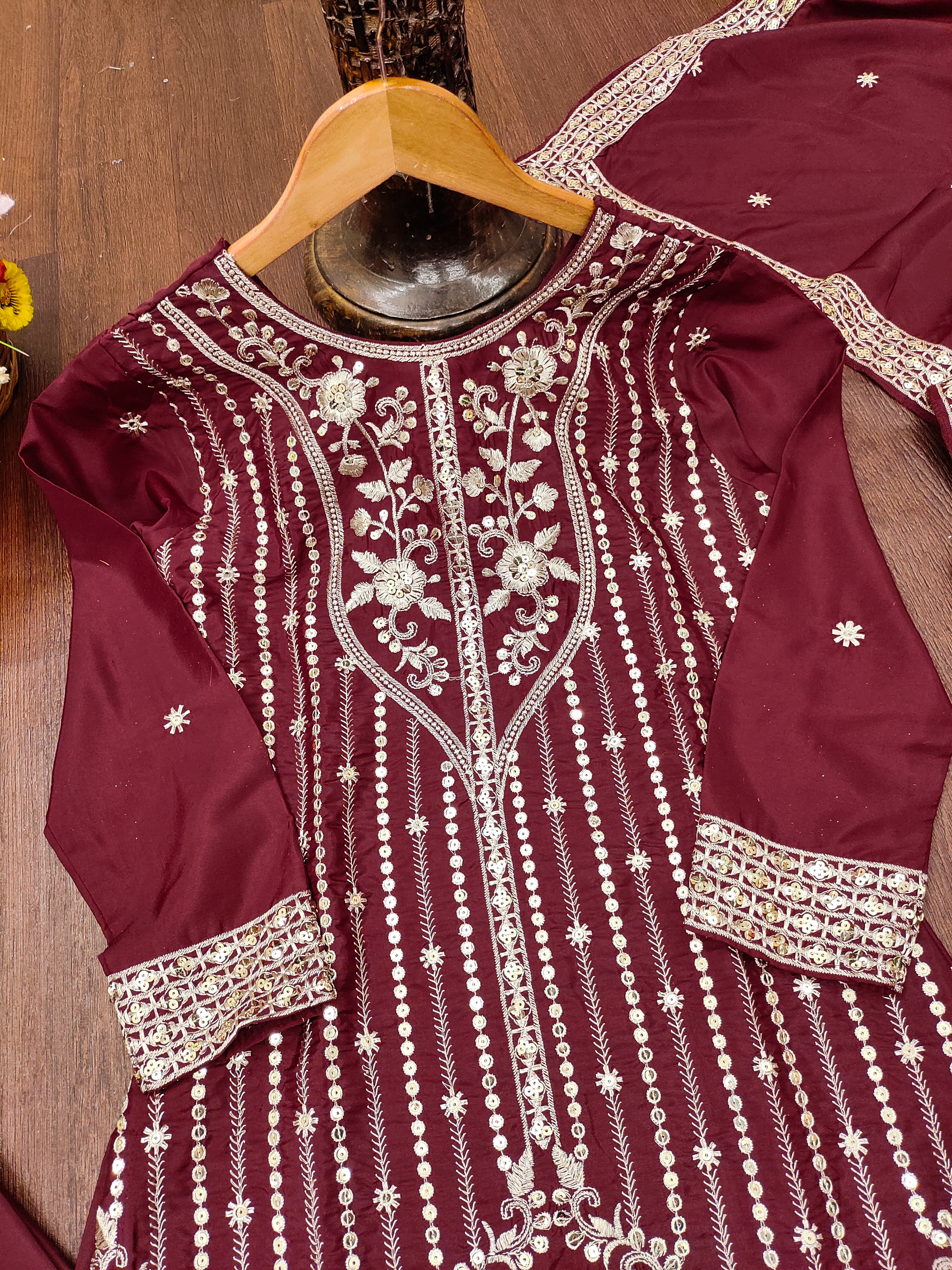 Embroidered Natural Crepe Sharara Suit