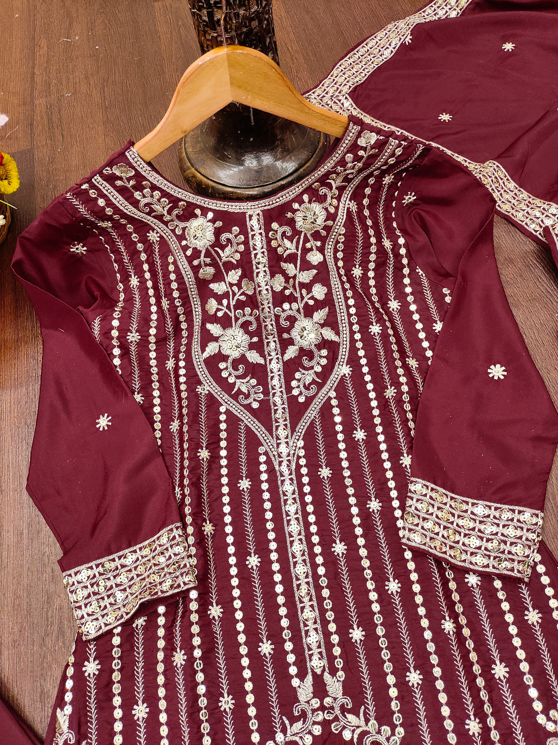 Embroidered Natural Crepe Sharara Suit