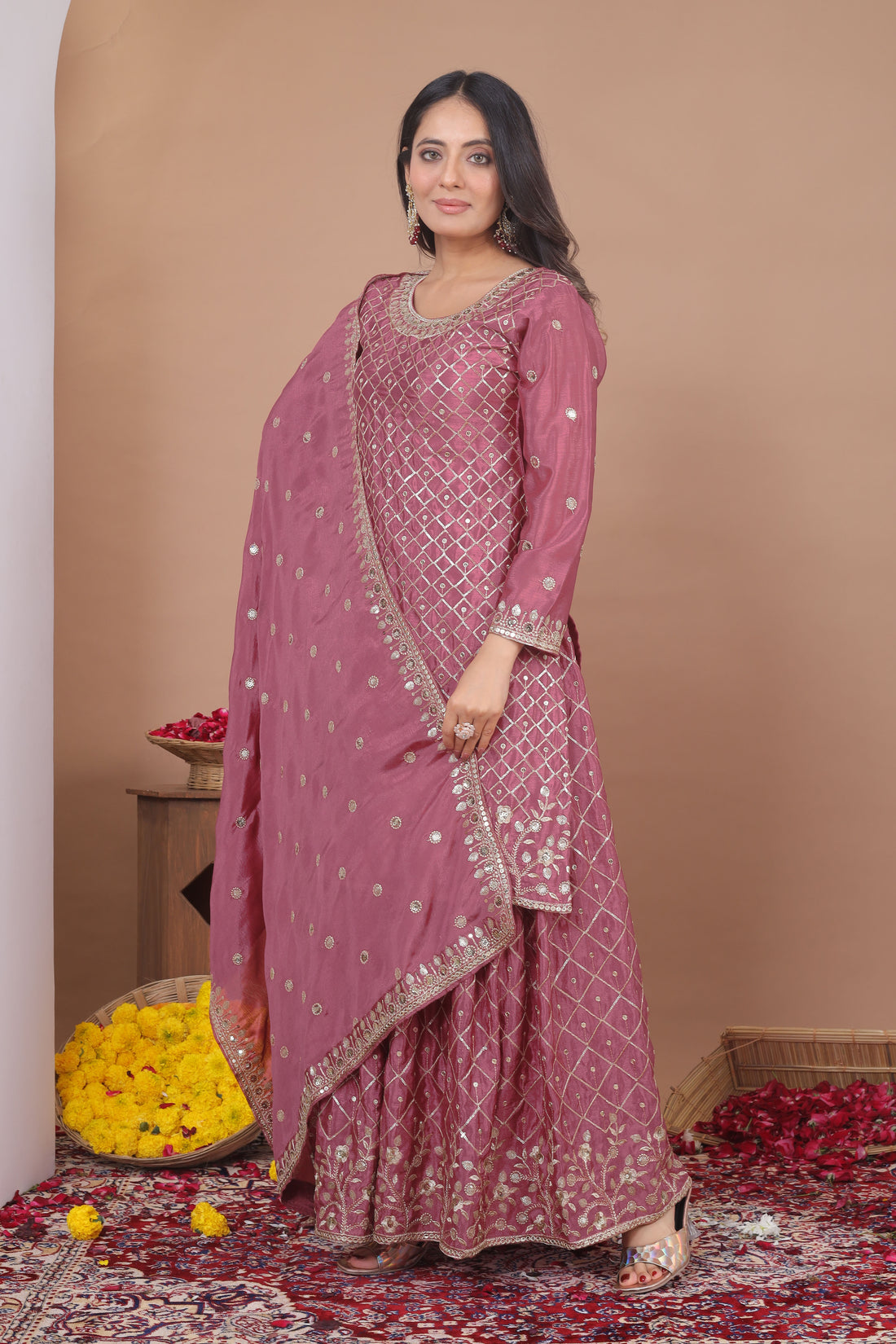 Embroidered Chinon Sharara Suit
