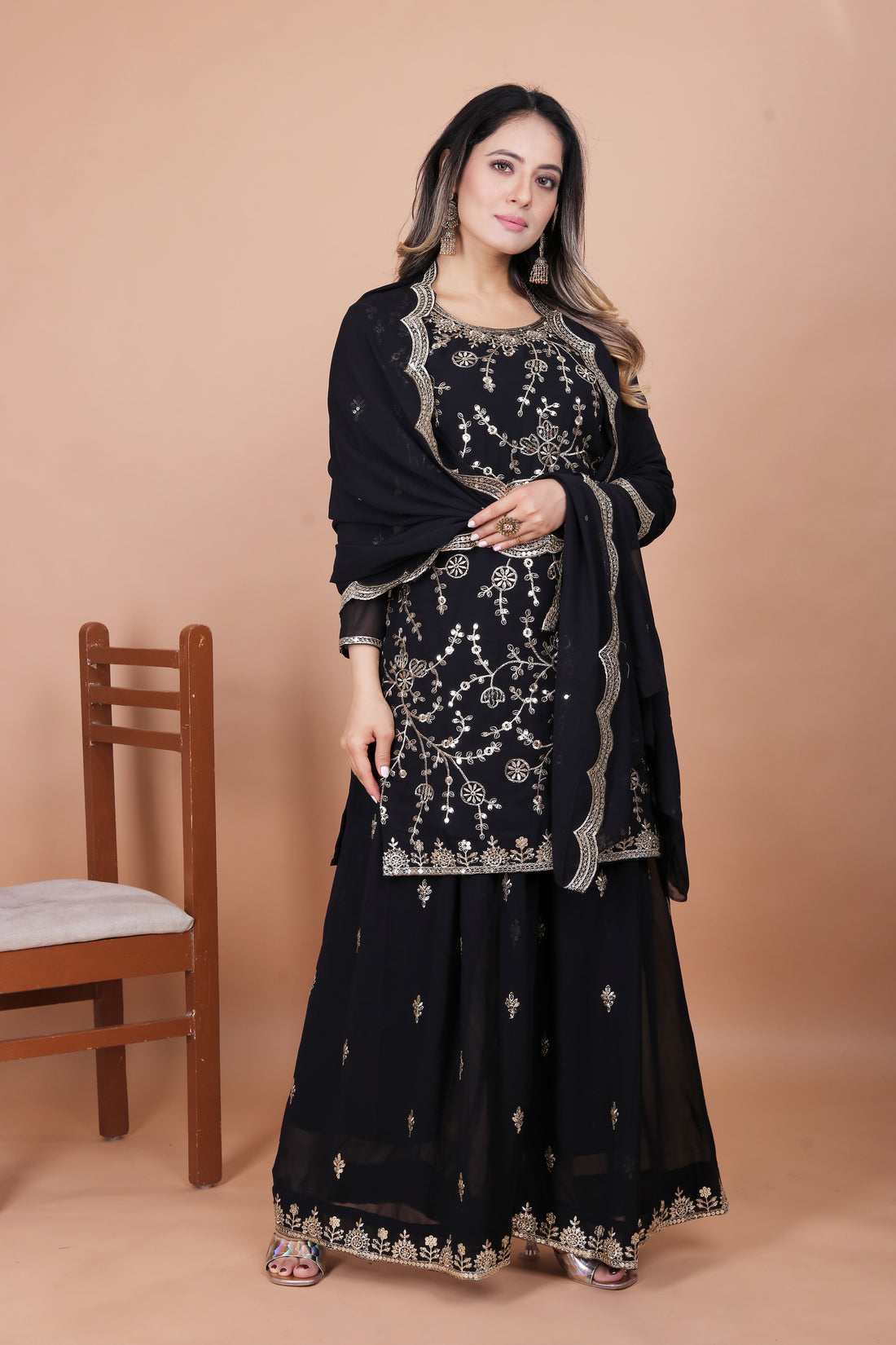 Embroidered Fox Georgette Sharara Suit