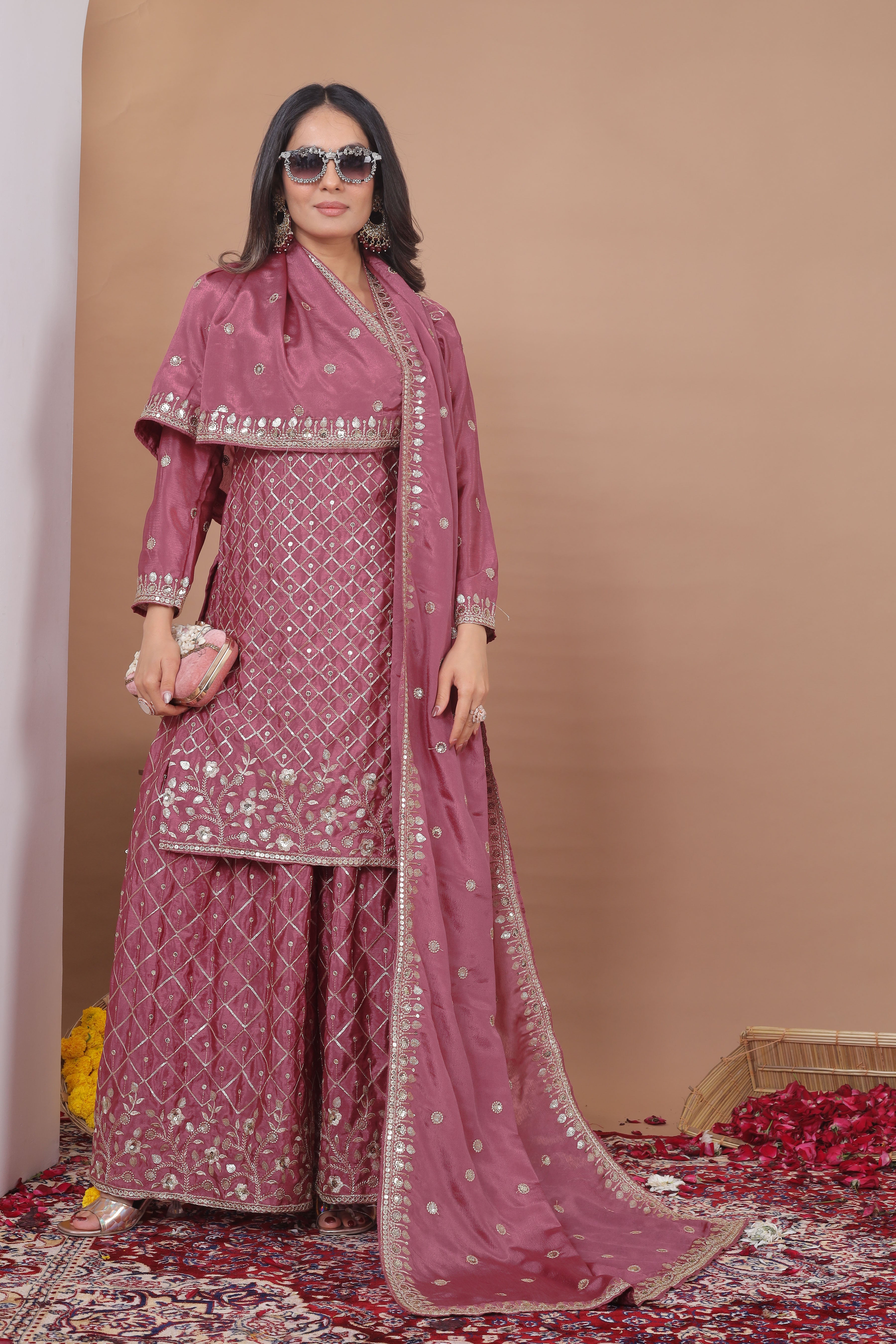 Embroidered Chinon Sharara Suit