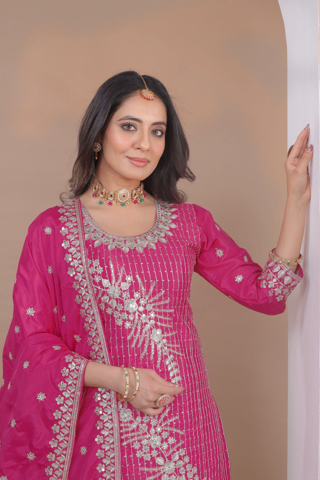 Embroidered Natural Crepe Sharara Suit