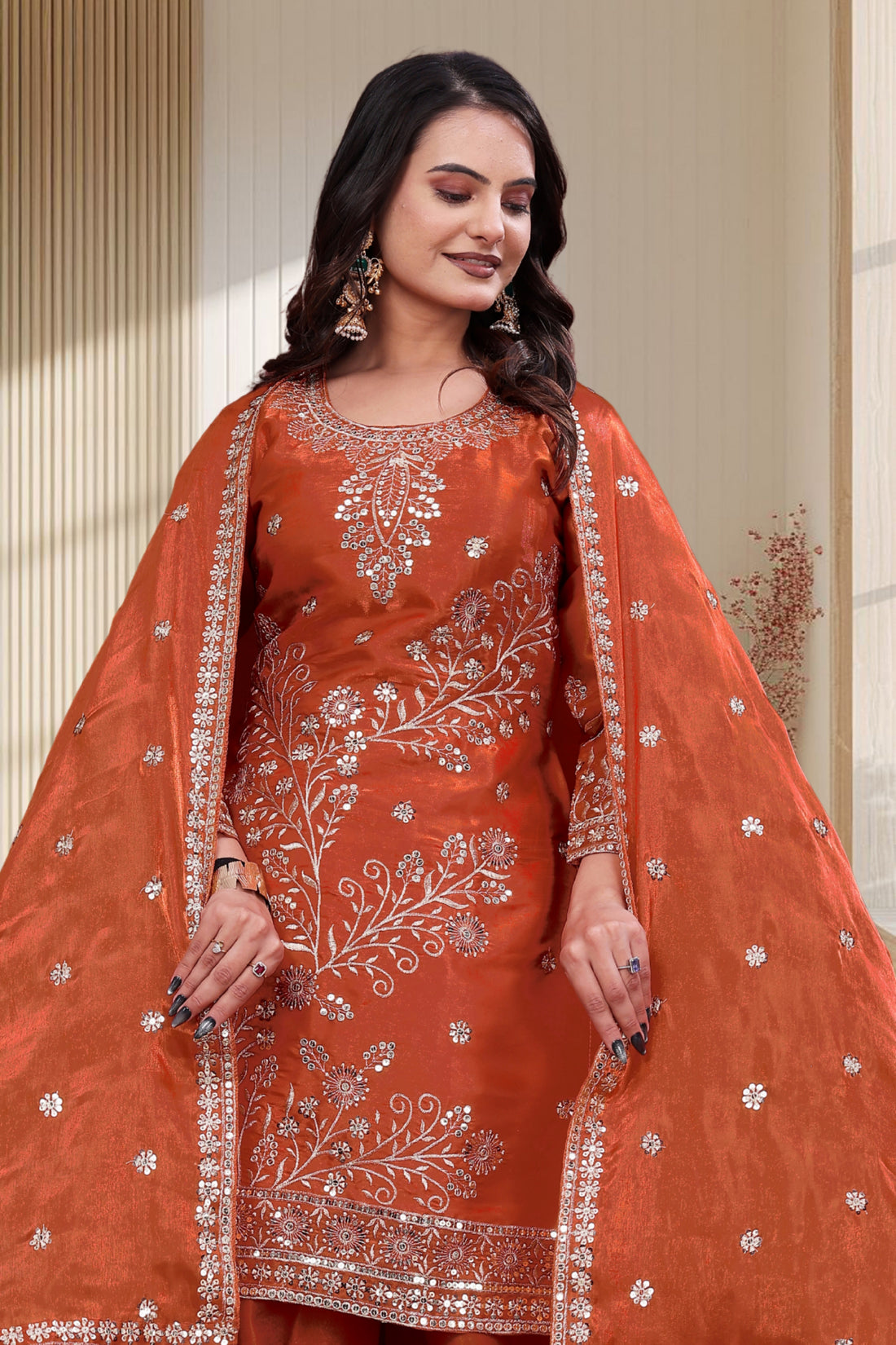 Embroidered Fendy Silk Sharara Suit