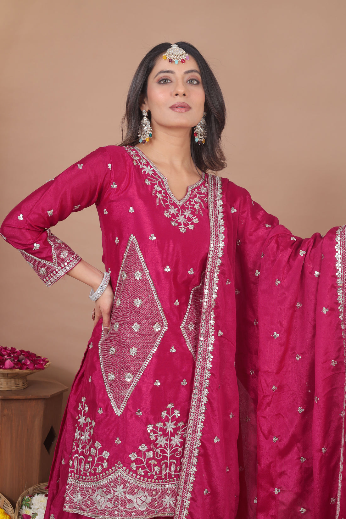 Embroidered Chinon Sharara Suit