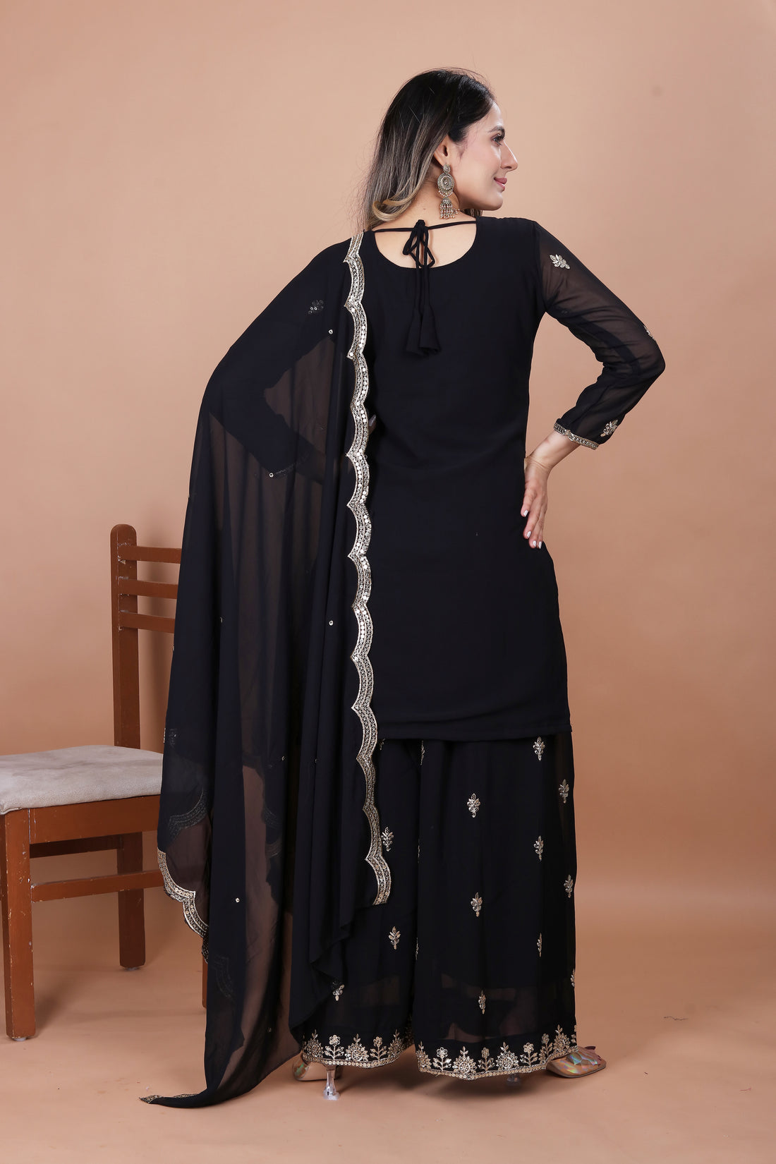 Embroidered Fox Georgette Sharara Suit