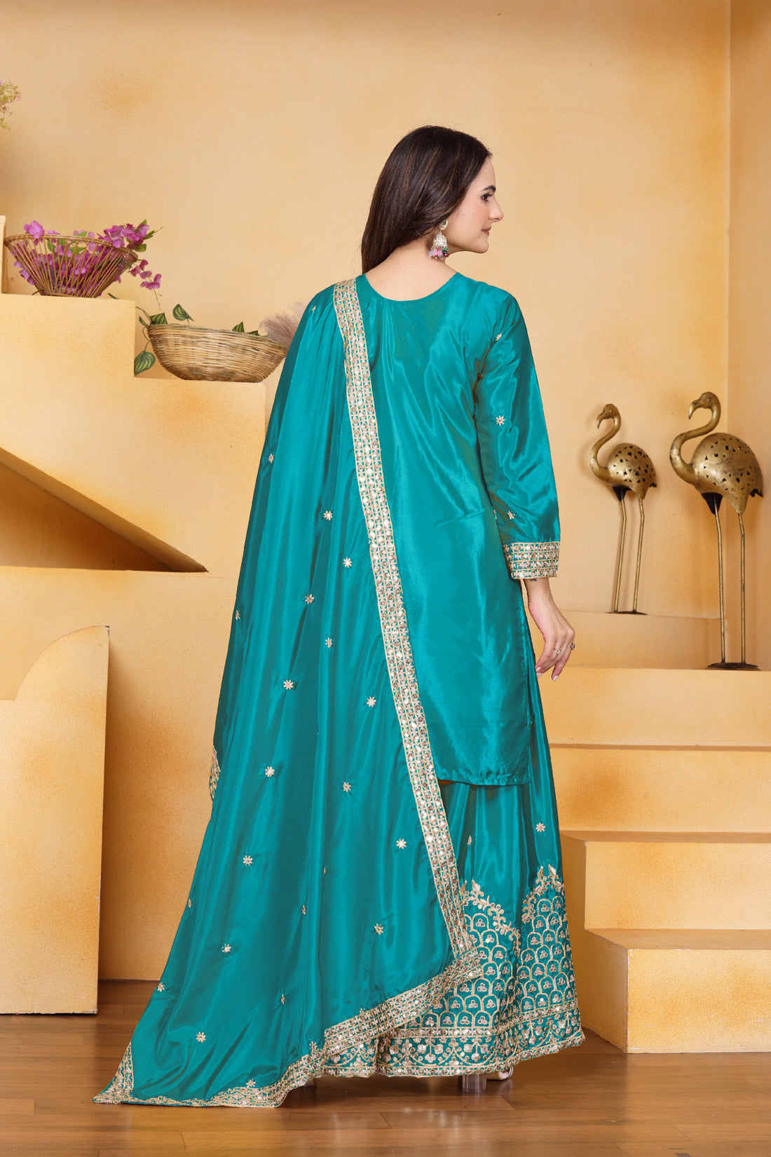 Embroidered Natural Crepe Sharara Suit
